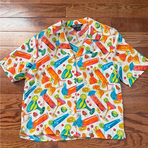 VTG 80s Ann May Silk Blouse Cocktail Button Up Short Sleeve Sz XS - Picture 11 of 11